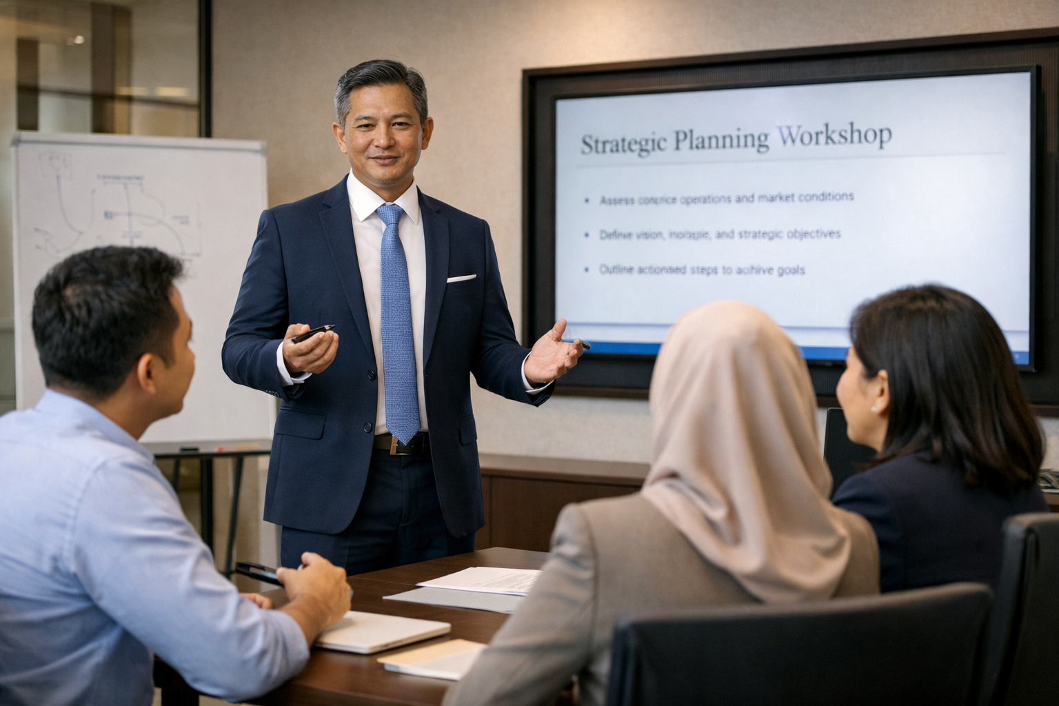 Trainer confidently engaging real learners in a workshop